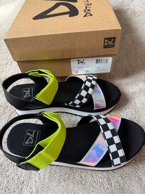 Dirty Laundry Neon Lime Checkered Platform Sandals Women Size 8 New In Box